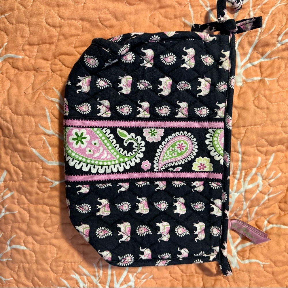 Vera Bradley Black and Pink Elephant Shoulder Bag and Cosmetic Bag - Picture 4 of 6